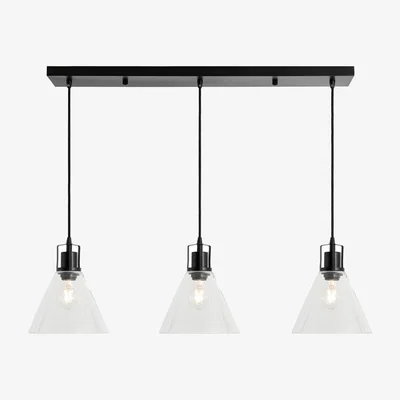 The Range Clara 3 Light Ceiling Pendant Bar - Matte Black, Clear