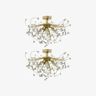 The Range Set Of 2 Burst Flush Ceiling Lights - Polished Brass Plate And Clear Beaded Acrylic