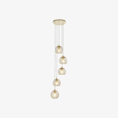 The Range Dimple Modern Cluster 5 Light Pendant Brushed Brass, Champagne Glass Shade - Satin Brass Plate & Champagne Lustre Glass