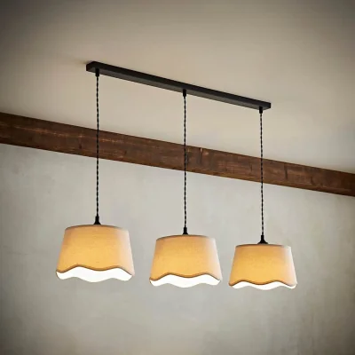 The Range Mabel Scallop Shade 3 Drop Bar Ceiling Light - Black / No