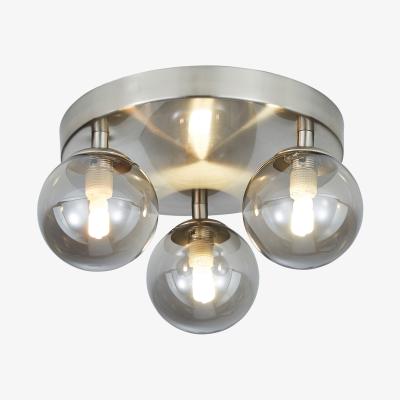 The Range Pete 3 Light Flush Ceiling Light with Smoke Shades - Satin Nickel