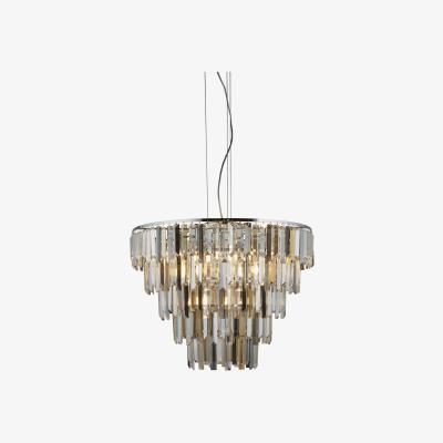 The Range Clarissa 9 Light Chrome Ceiling Pendant with Amber, Smokey Crystal Prism Drops - Chrome