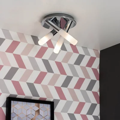 The Range Fina Modern 3 Way Silver Chrome Flush Ceiling Light with Frosted Shades - Chrome