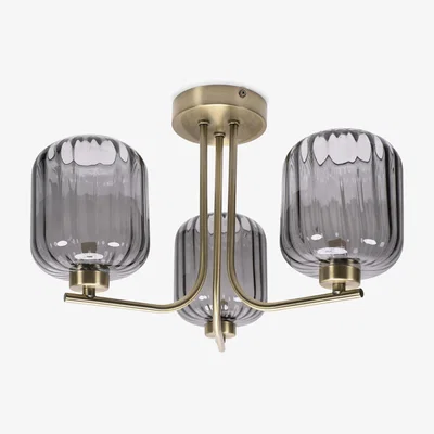 The Range Amelie 3 Way Ribbed Glass Gold Ceiling Pendant Light - Gold