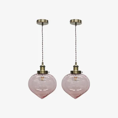 The Range Set Of 2 Layla Pink And Antique Brass Ceiling Pendant Lights - Antique Brass & Blush Pink