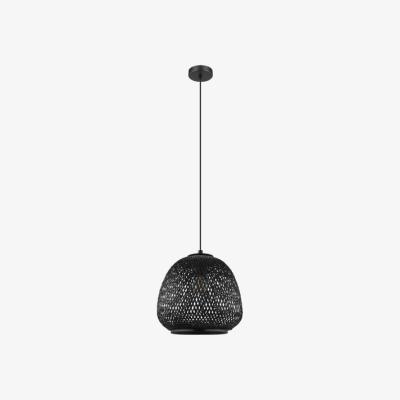 The Range Dembleby 1 Rounded Black Wood Rattan Pendant - Black