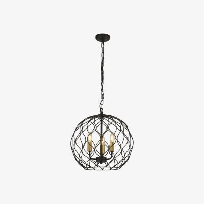 The Range Finesse 3 Light Round Cage Ceiling Pendant - Black with Gold Lampholders - Matt Black