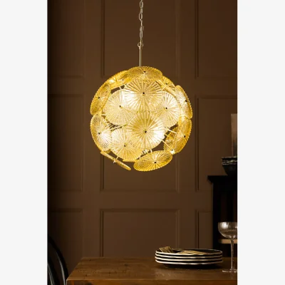 Rockett St George Gold & Amber Ribbed Glass Disc Ceiling Light