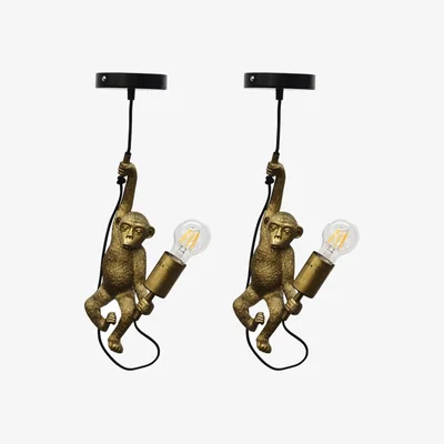 The Range Set Of 2 Norman Ceiling Single Pendant Lights - Gold Resin With Black Detail