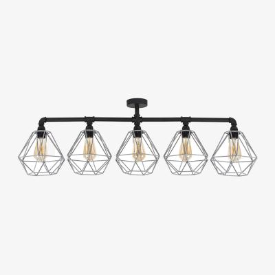 The Range Luiggi Black 5 Way Ceiling Bar Light with Grey Pendant Shades - Black