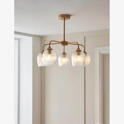 Rose & Grey Fitzroy Ribbed 5 Pendant Light Brushed Aged Brass