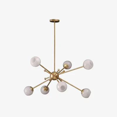 Tobias Oliver Porta Romana I Orbit 2 Chandelier I Bright Brass with Milk Glass