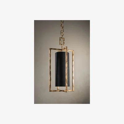 Tobias Oliver Porta Romana I Large Giacometti Pendant I Gold With Carbon Linen Shade