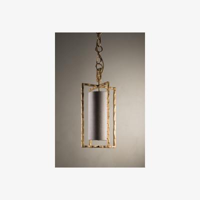 Tobias Oliver Porta Romana I Small Giacometti Pendant I Gold With Natural Linen Shade