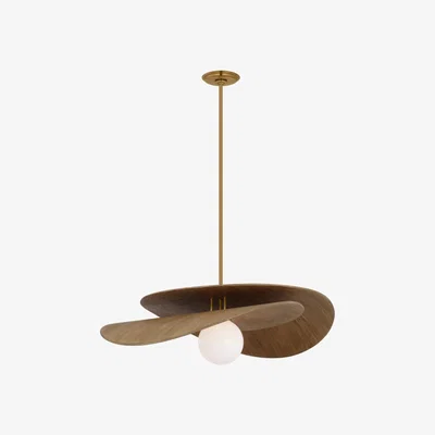 Tobias Oliver Visual Comfort | Mahalo 32 Tiered Pendant | Antique Brass and Natural Oak
