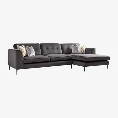 Barker and Stonehouse Large Right Hand Facing Standard Back Chaise Sofa Plush Charcoal Grey - W310 x D100/160 x H86cm - Barker and Stonehouse