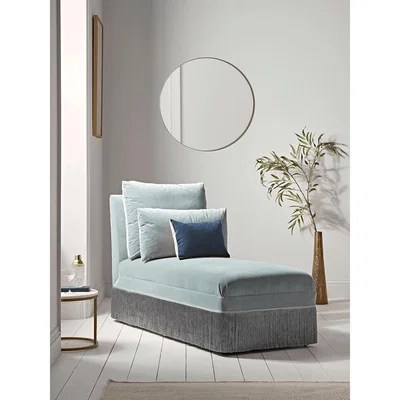Cox and Cox NEW Soft Blue Fringed Velvet Chaise