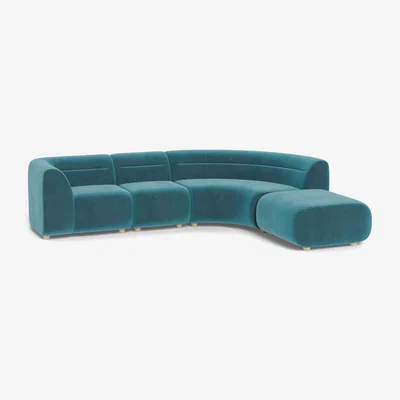 Heal's Heal's Lilli Right Hand Facing Curved Corner Sofa Smart Luxe Velvet Airforce Blue - Heal's UK Furniture