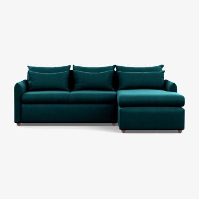 Heal's Heal's Pillow Medium Right Hand Corner Chaise Sofa Bed Smart Velvet Teal Chestnut Stain Feet - Heal's UK Bedroom Furniture