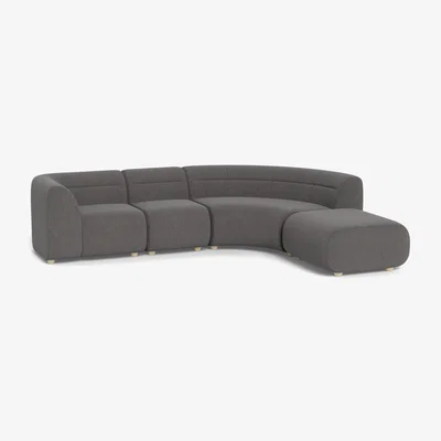 Heal's Heal's Lilli Right Hand Facing Curved Corner Sofa Smart Linen Mix Grey Natural Ash Feet - Heal's UK Furniture