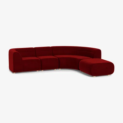 Heal's Heal's Lilli Right Hand Facing Curved Corner Sofa Smart Luxe Velvet Mulberry Natural Ash Feet - Heal's UK Furniture