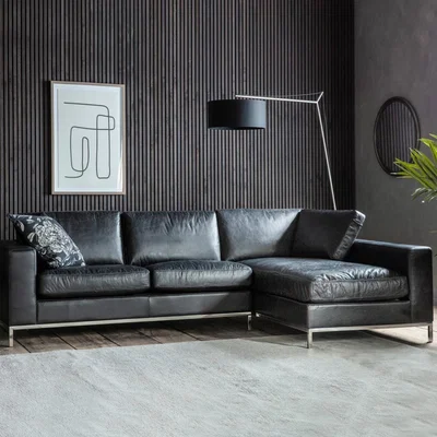 Knees Florence Leather 3 Seater Corner Chaise Sofa - Black