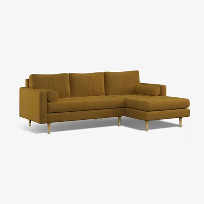 La Redoute Coco Velvet Chaise - Right Facing with Natural Wood Legs