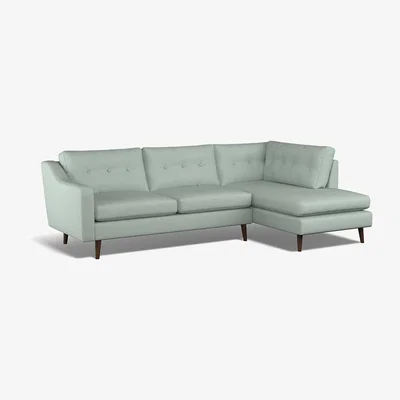 La Redoute Rosa Buttoned Soft Brushed Chaise - Right facing with Dark Wood Legs