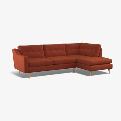La Redoute Rosa Buttoned Velvet Chaise - Right facing with Light Wood Legs