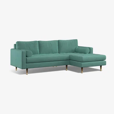La Redoute Coco Velvet Chaise - Right Facing with Walnut Legs