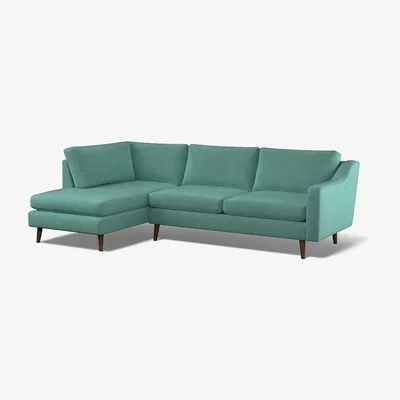 La Redoute Rosa Velvet Chaise - Left facing with Dark Wood Legs