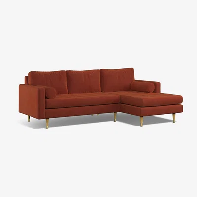La Redoute Coco Velvet Chaise - Right Facing with Natural Wood Legs