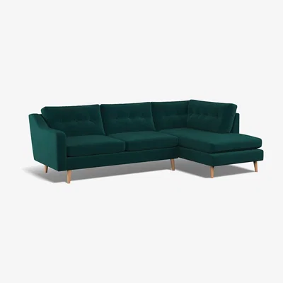 La Redoute Rosa Buttoned Velvet Chaise - Right facing with Light Wood Legs