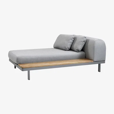 Nordic Nest Cane-line Space chaise longue light grey Left long side panel teak-grey aluminum frame