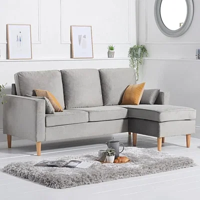 Oak&More Westminster Grey Velvet 3 Seater Reversible Corner Chaise Sofa