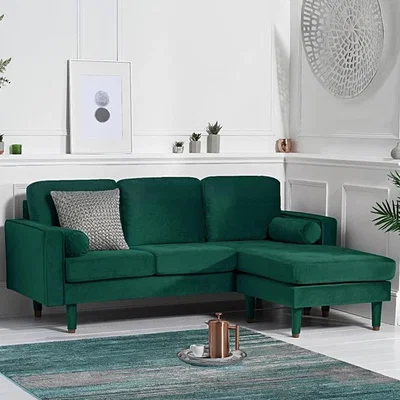 Oak&More Luca Green Velvet 3 Seater Reversible Corner Chaise Sofa