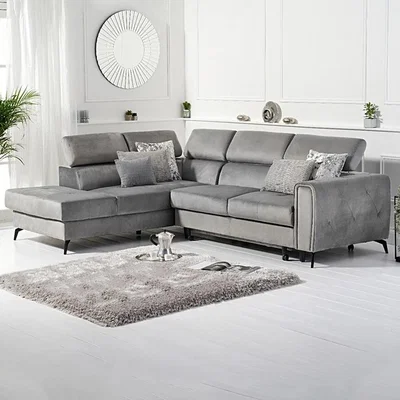 Oak&More Avery Grey Velvet Left Hand Facing Corner Sofa Bed
