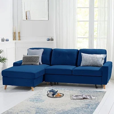 Oak&More Constance Double Sofa Bed Left Facing Chaise in Blue Velvet
