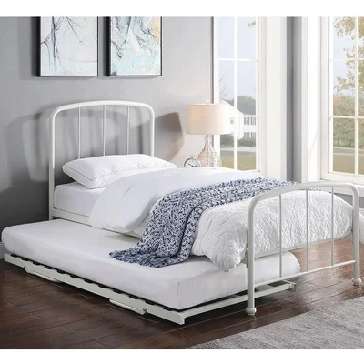 The Range Belmont White Metal Bed Frame With Guest Trundle Bed - White
