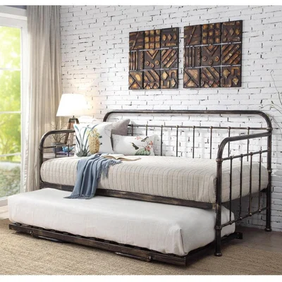 The Range Harlow Antique Style Metal Day Bed With Folding Guest Bed Trundle - Bronze