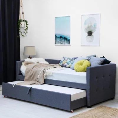 The Range Holyrood Charcoal Grey Upholstered Day Bed  Pull Out Guest Trundle - Grey