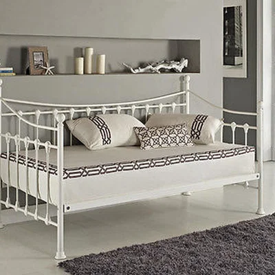 The Range Glossy Vanilla Metal Daybed Guest Sofa 3FT Day Bed Frame  - White