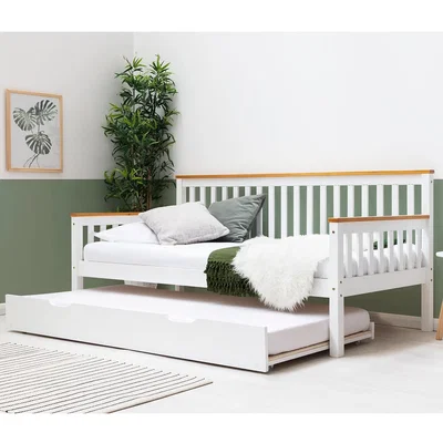 The Range Blythe White  Oak Effect Wooden Day Bed With Trundle Bed - White