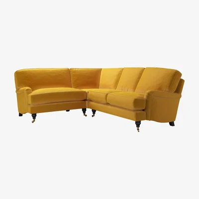 Sofa.com Bluebell Asym. Crn: LHF Loveseat w RHF 2 Seat in Butterscotch Cotton Matt Velvet - sofa.com
