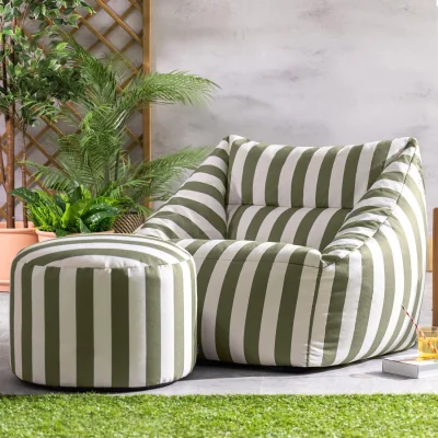 The Range icon Natalia Striped Armchair Bean Bag and Footstool, Cobalt Blue - Olive