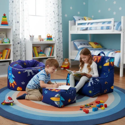 The Range Round Beanbag and Bean Bag Chair With Footstool - Space Boy