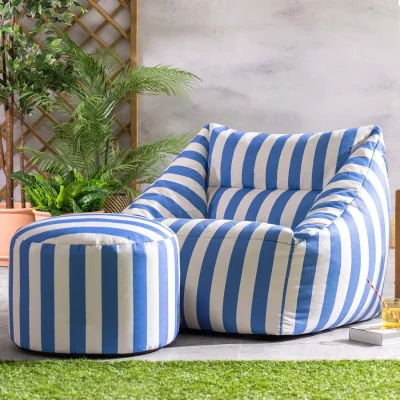 The Range icon Natalia Striped Armchair Bean Bag and Footstool, Cobalt Blue - Cobalt