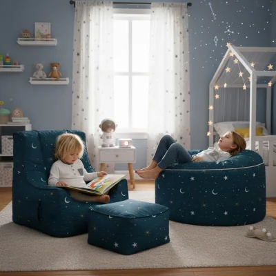 The Range Round Beanbag and Bean Bag Chair With Footstool - Moonlight