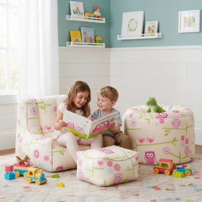 The Range Round Beanbag and Bean Bag Chair With Footstool - Owls