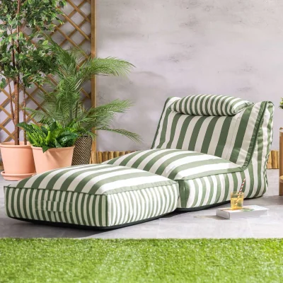 The Range icon Nova Lounger and Solus Floor Cushion Bundle, Olive Green Stripe - Olive